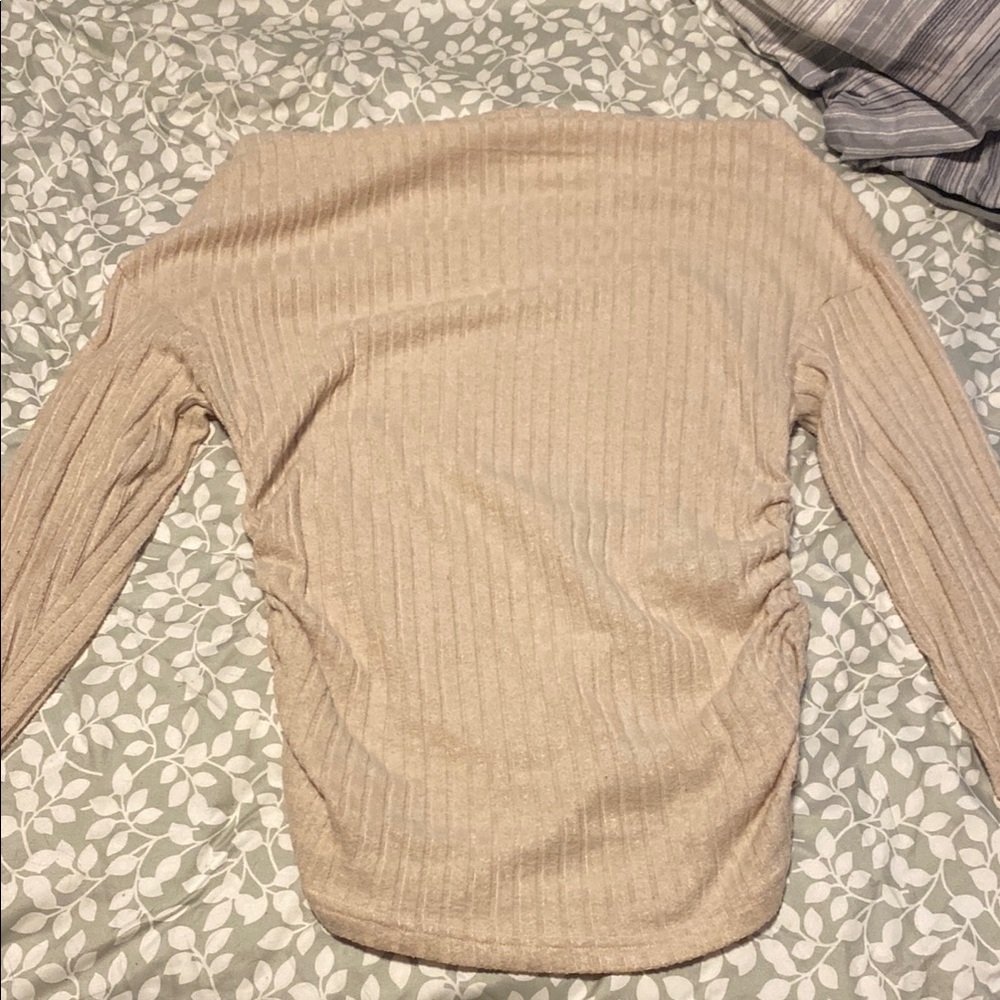 Ribbed Beige Turtleneck Sweater